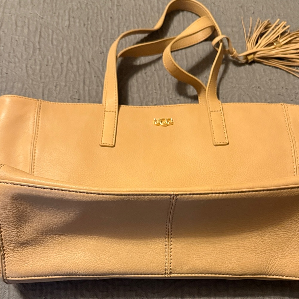 UGG Cream Leather Tote with Tassel